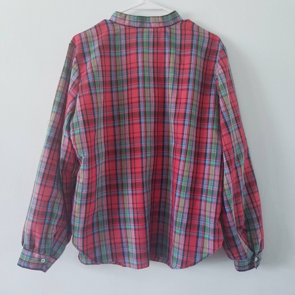 Vtg tartan plaid balloon sleeve button down blouse - Picture 2 of 7
